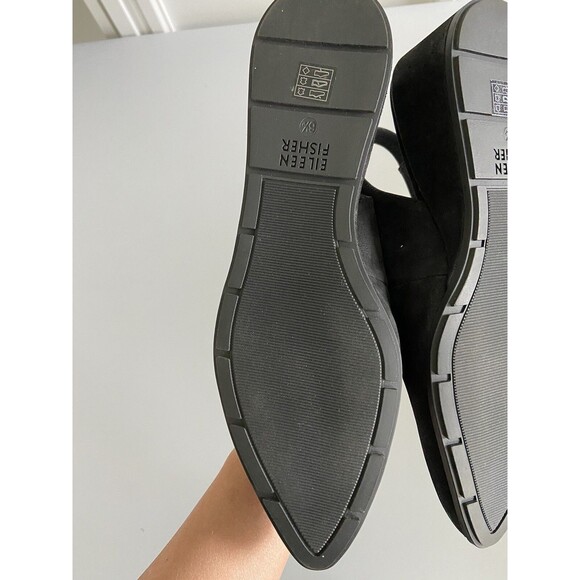 Eileen Fisher Gatwick Slingback Nubuck Shoes 6.5 Black Leather Block Heel New - Picture 5 of 9